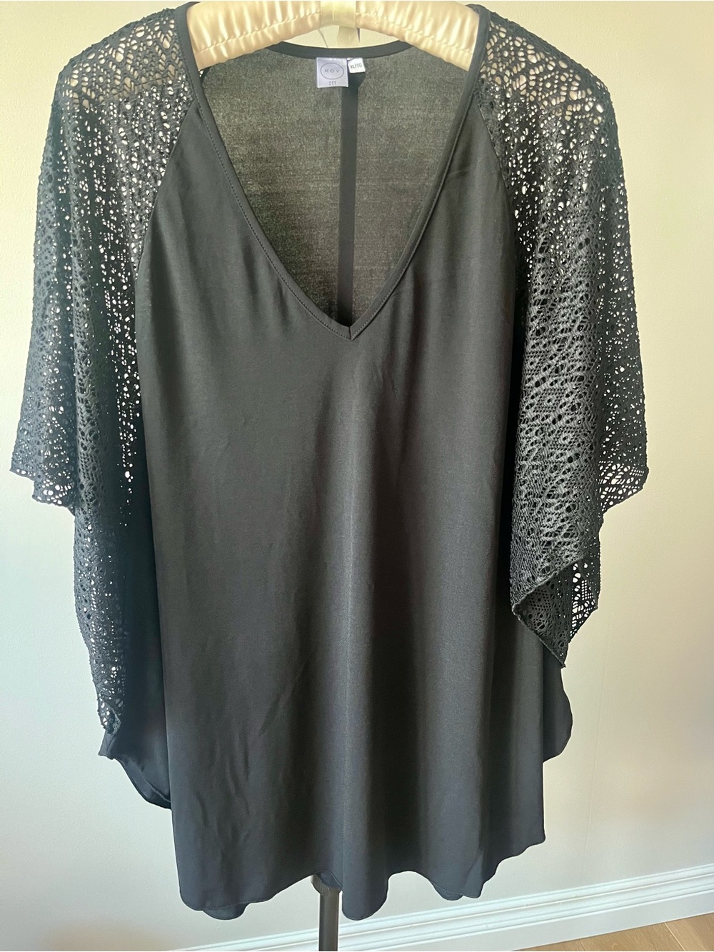 KOY Resort Black Lace Sleeve Tunic Cover-Up Top Boho Resortwear XL - Picture 2 of 13